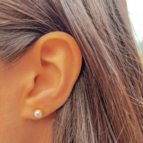 Gold Plated Pearl Earrings for Her - Picture 5 of 7